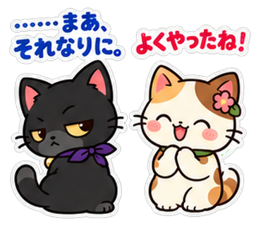ハレミャン「よくやったね!」ニャイトン「……まあ、それなりに。」